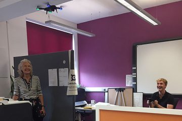 Practising flying the drone – in the office