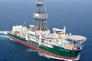 Ocean Rig Poseidon exploration vessel above in offshore Namibia
