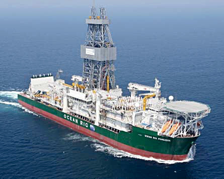 Ocean Rig Poseidon exploration vessel above in offshore Namibia